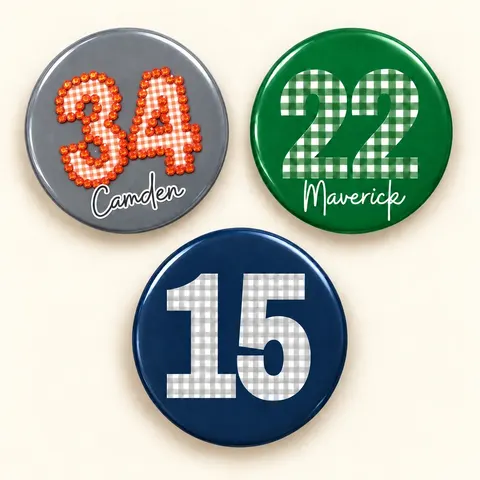 Personalized 3” Gingham Number Badge